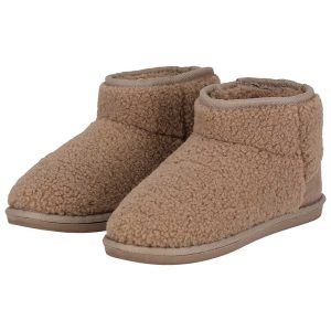 Morethansocks - Dames teddy pantoffels - Fake Fur voering - Taupe