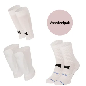 Xtreme - Gripsokken +voetloze sokken + scheenbeschermers + enkelbandjes - Wit