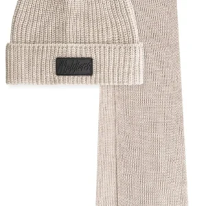 Malelions Men Ribbed Beanie Scarf Set Taupe