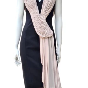 Midi jurk zwart en beige