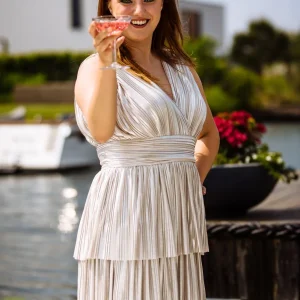 Midi jurk zilver volant plisse