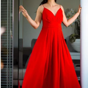 Maxi jurk rood met sleep