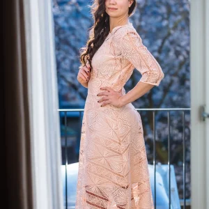 Midi jurk open broderie