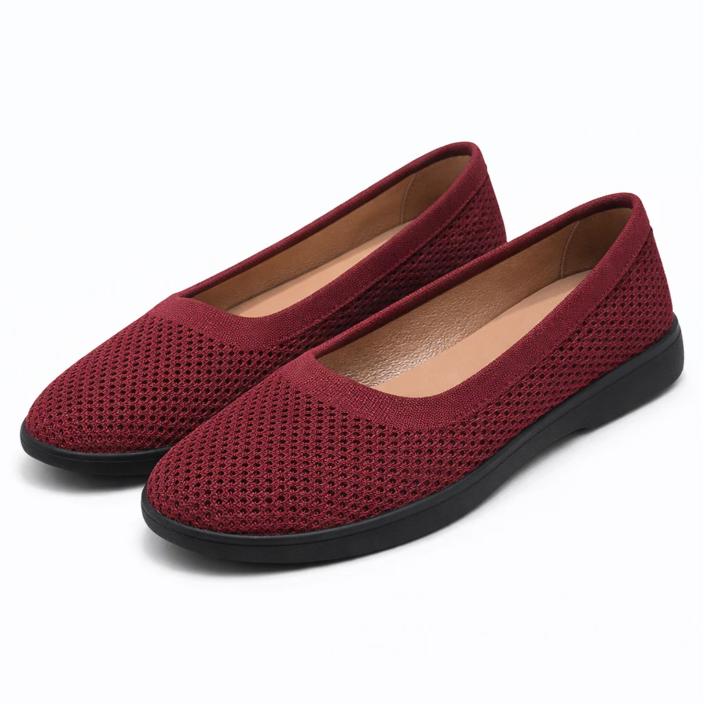 Dames Gebreide Ballerina’s met Ronde Neus – Ademend Instapschoenen in Effen Kleur - Afbeelding 2