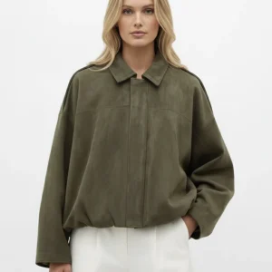 Dames faux-suède jas – boxy fit