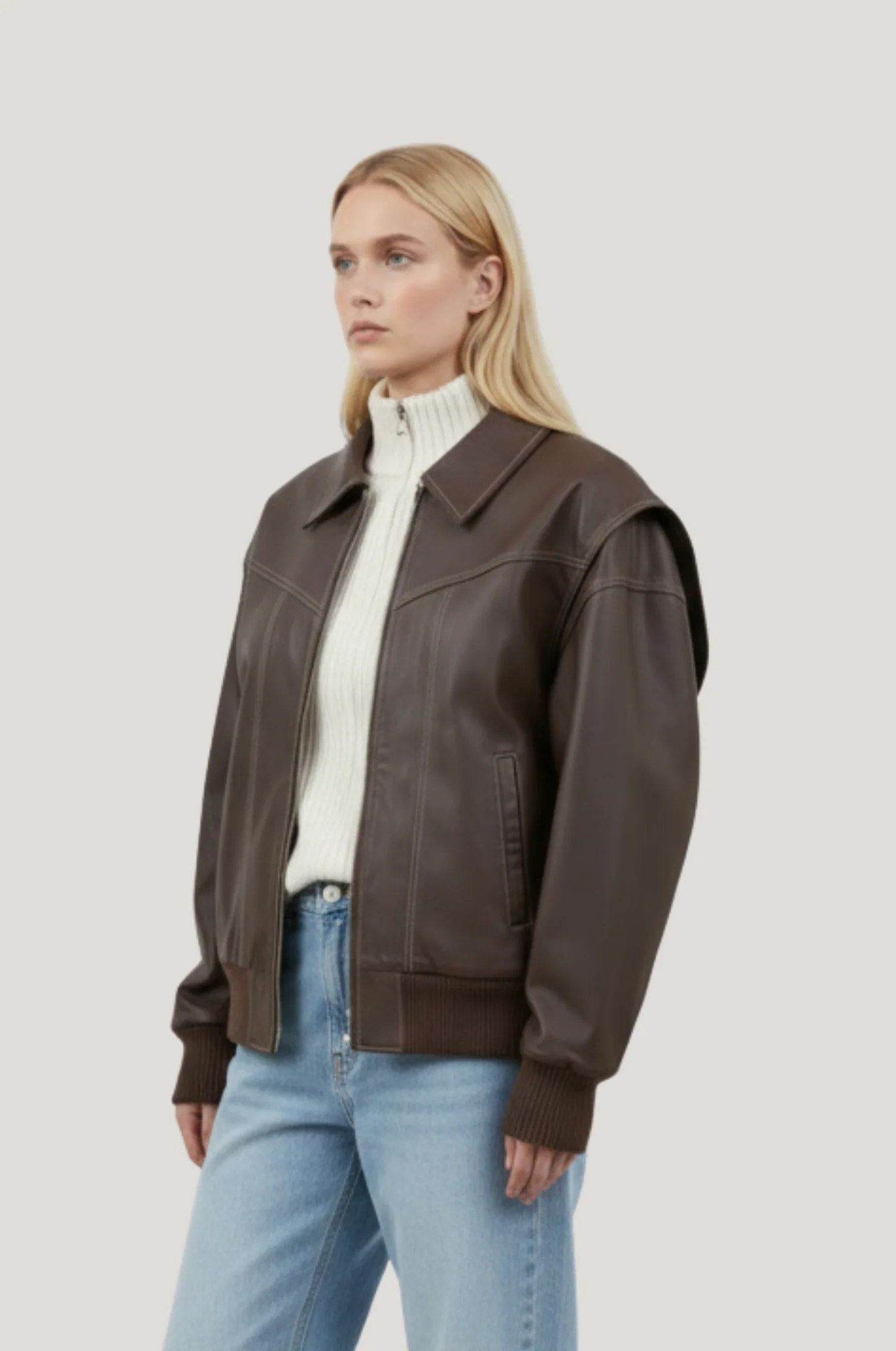 Dames leren bikerjas – stevig 90s minimal - Afbeelding 2