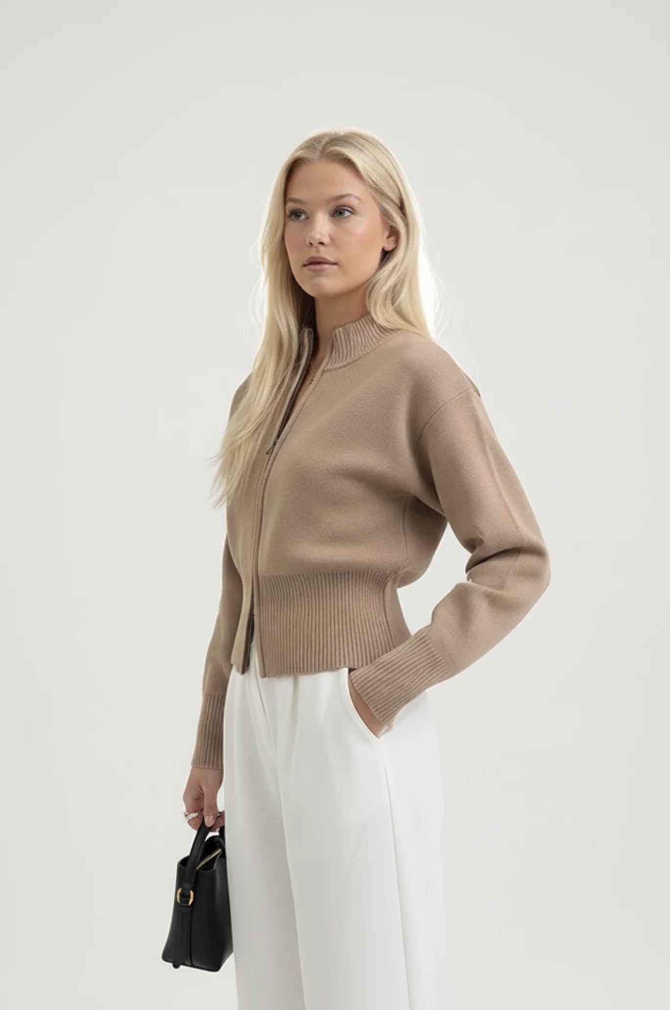 Dames gebreid vest – rits & opstaande kraag - Afbeelding 3