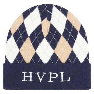 HV Polo Beanie HVP Argyle Navy – Warm, Gebreid & Stijlvol voor Paardrijden