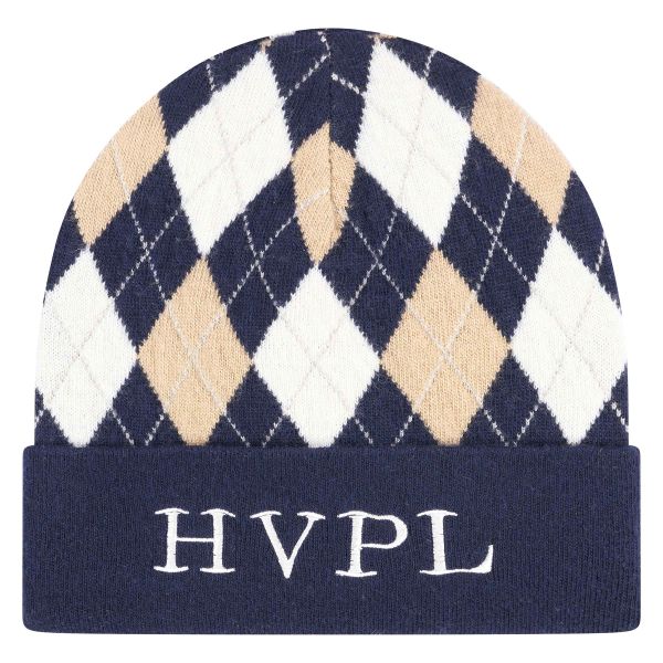 HV Polo Beanie HVP Argyle Navy – Warm, Gebreid & Stijlvol voor Paardrijden - Afbeelding 2