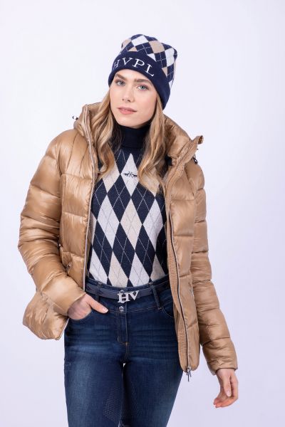 HV Polo Beanie HVP Argyle Navy – Warm, Gebreid & Stijlvol voor Paardrijden - Afbeelding 3