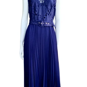 Midi jurk donkerblauw plissé