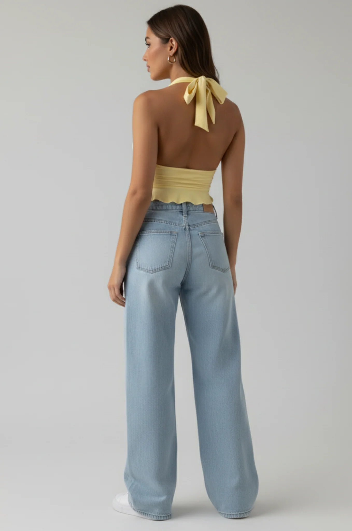 Deep V-neck top – plissé & slim - Afbeelding 3